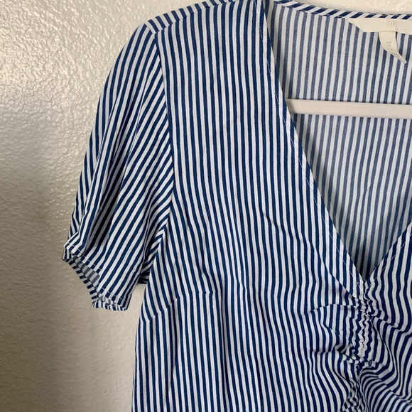 H&M Blue White Striped Cinched Blouse Top - Picture 3 of 5